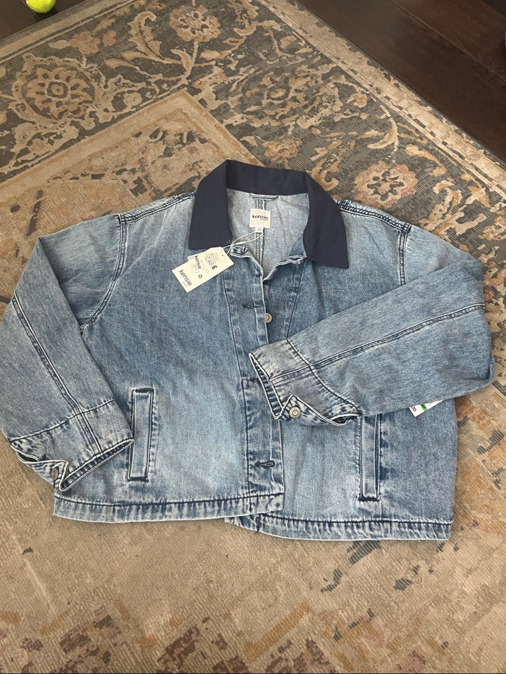 Kensie Light Blue Denim Jacket with Navy Collar